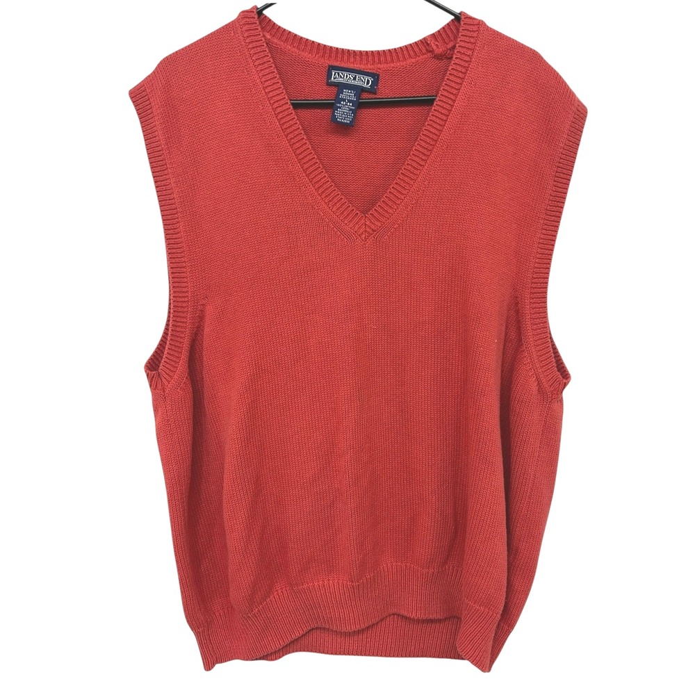 Preppy V Neck Sweater Vest M Rust‎ Cotton Academia Old Money Classic Lands' End